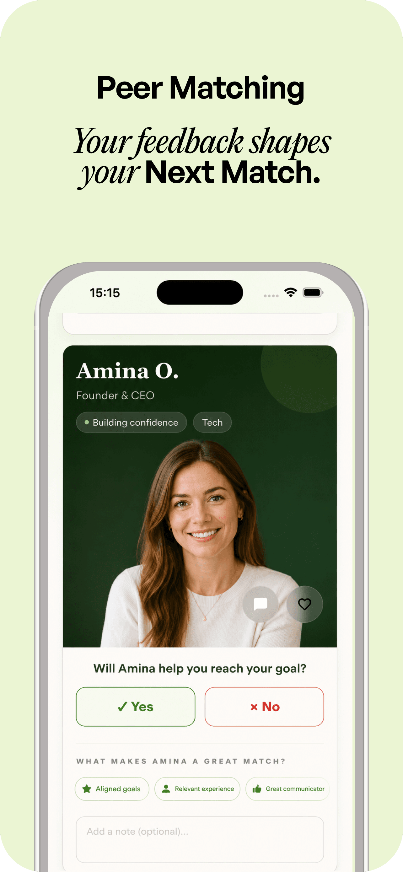 MyPlusOne peer match feedback screen